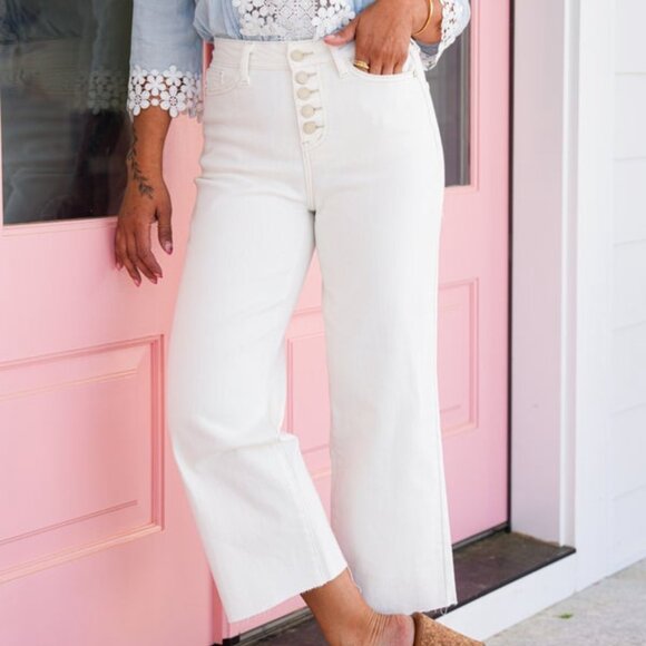 Judy Blue - Wide Leg Crop Jeans with Button Fly - White - 14w - Picture 10 of 10